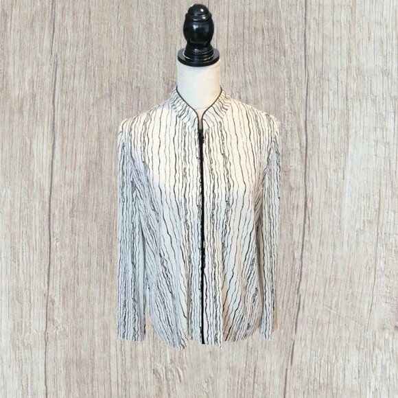 Alex Evenings Long Sleeve Zippered Sequined Black & White Evening Jacket - Picture 2 of 7